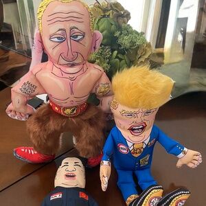 FAT CAT INC (3) Political Dog Tough Stuffies - Trump Putin & Jong Un - All New